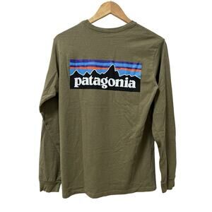 Patagonia Mens Responsibili Long Sleeve T Shirt Size XS Green Logo Gorpcore